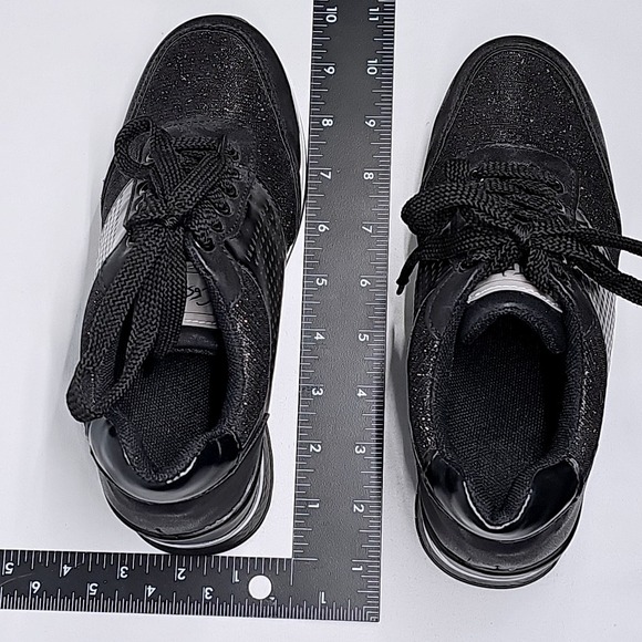 Cesftini Wedge Sneakers Women Black Glitter Hidden Heel Lace Up Fashion Athletic - Picture 9 of 9